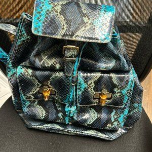 Vero Pitone Snakeskin Drawstring Backpack Blue